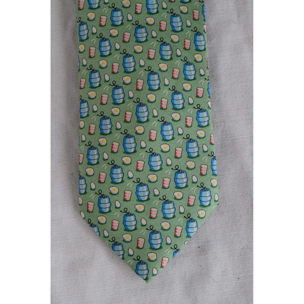 Vineyard Vines Martha's Vineyard Kegs and Eggs Print Green 100% Silk